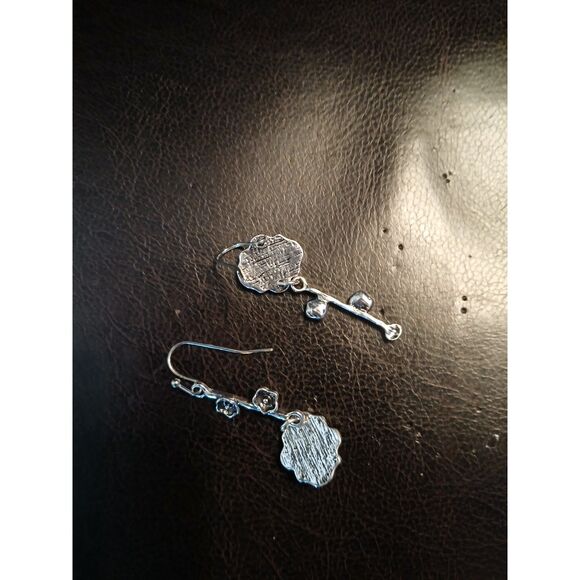 Boho Silver Flowers, Light Blue Stone Centers, Upside Down - Picture 3 of 5